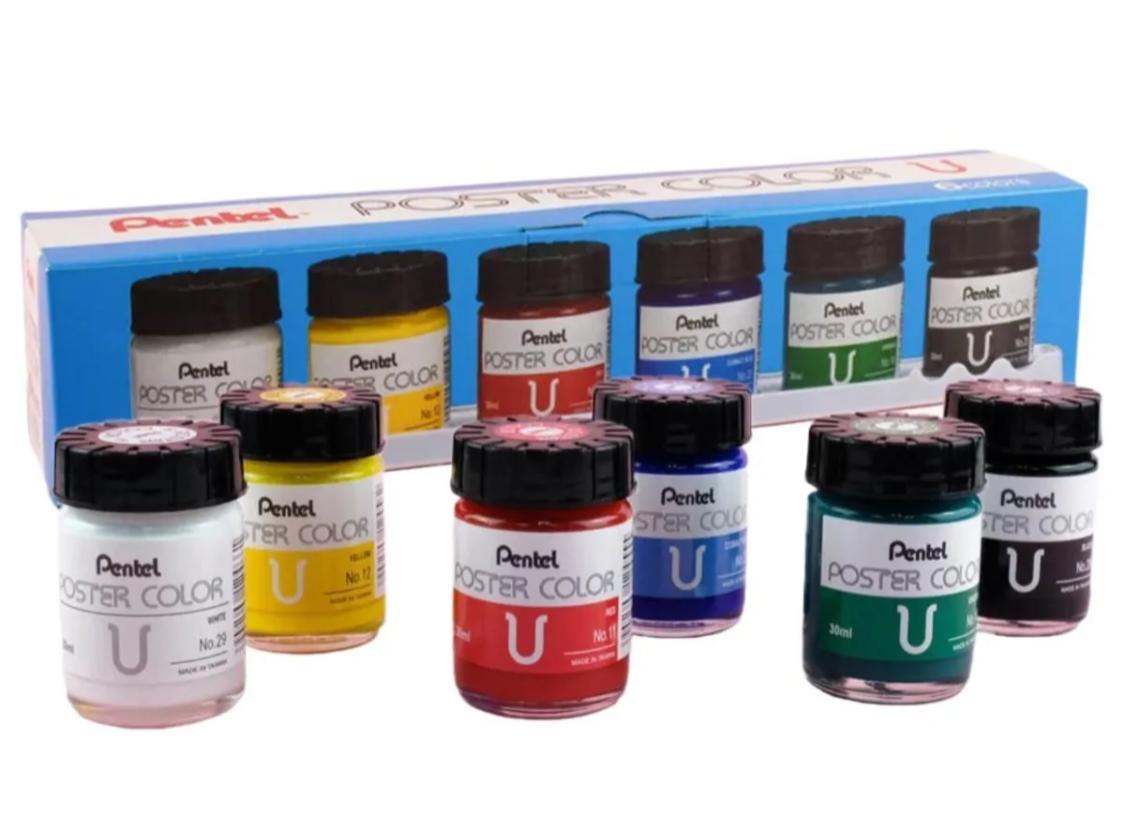 Pentel Poster Colors For Art– 30ml Pack. of 6